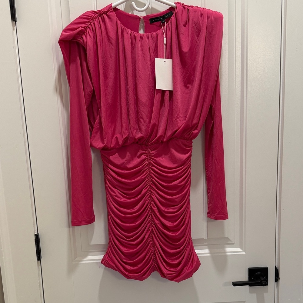 Endless Rose Fuchsia/Pink Off-Shoulder Ruched Mini Dress